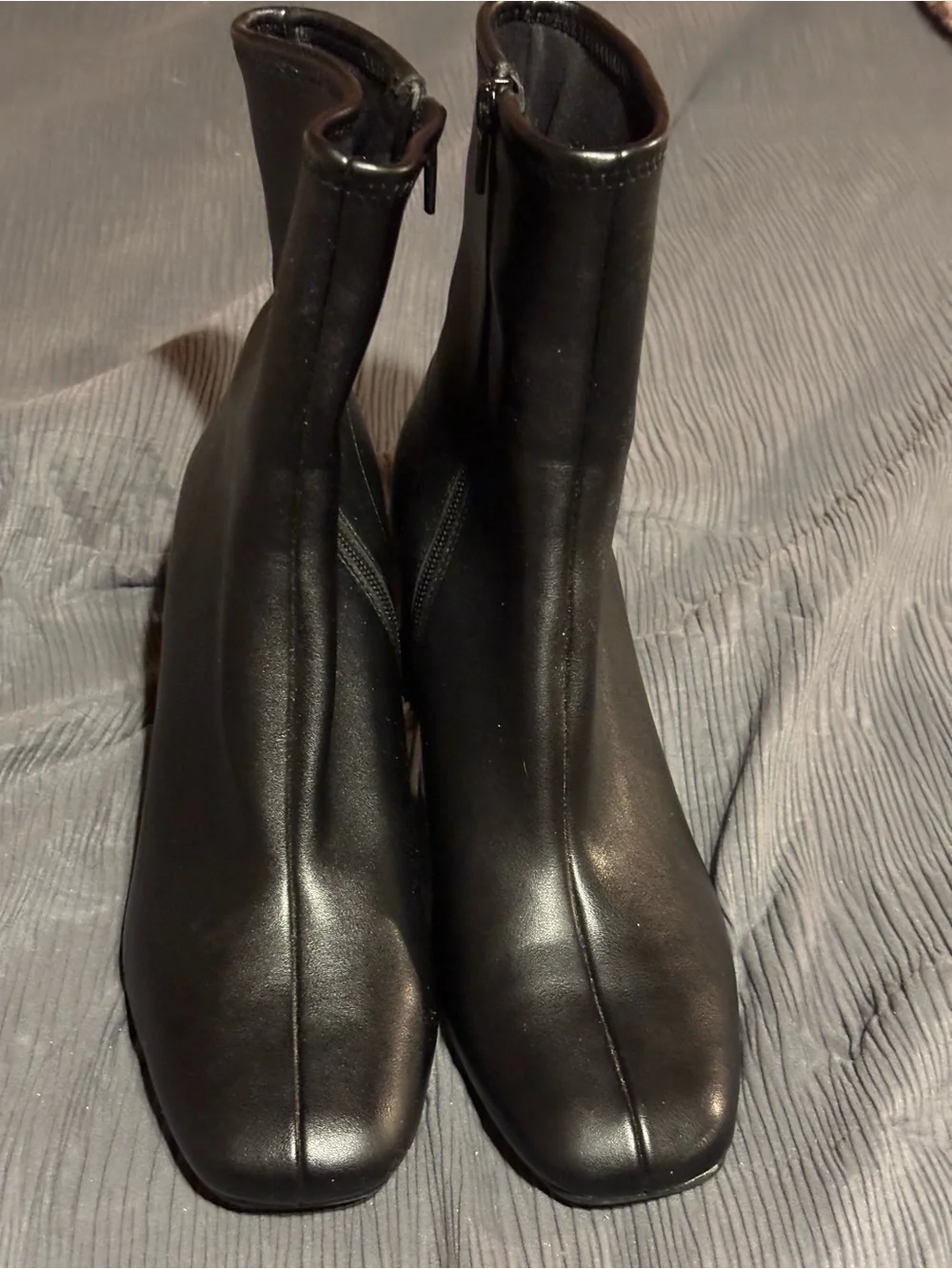 Ladies Black Faux Leather Ankle Boots - Classic Zip Design